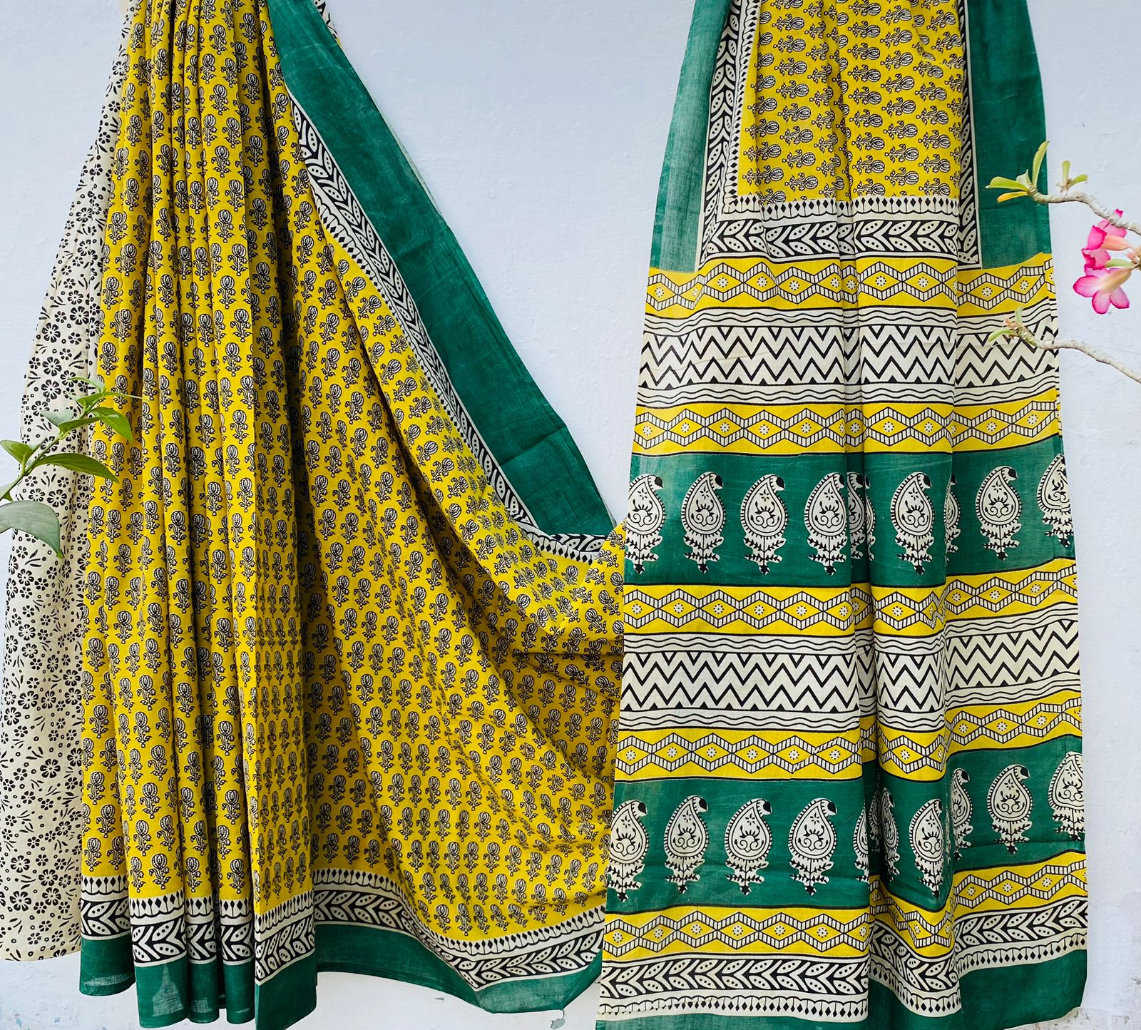 Hand block print soft cotton saree with blouse